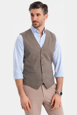 Ombre Clothing Żakardowa kamizelka męska casual bez klap