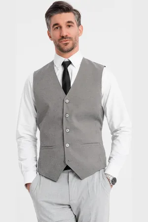 Ombre Clothing Żakardowa kamizelka męska casual bez klap