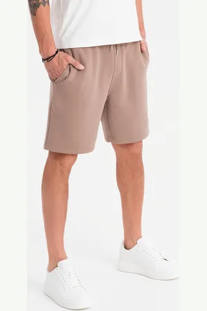 Ombre Clothing Dresowe szorty unisex ze ściągaczem w pasie – brązowe V16 OU-SRBC-0101