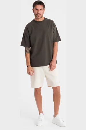 Ombre Clothing Szorty dresowe unisex ze ściągaczem w pasie – kremowe V2 OU-SRBC-0101