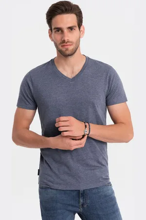 Ombre Clothing Klasyczna męska bawełniana koszulka z dekoltem w serek BASIC