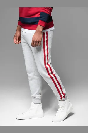 Ombre Clothing ęskie spodnie dresowe z lampasami i ściągaczami na nogawkach – szary melanż V1 OM-PASK-0258