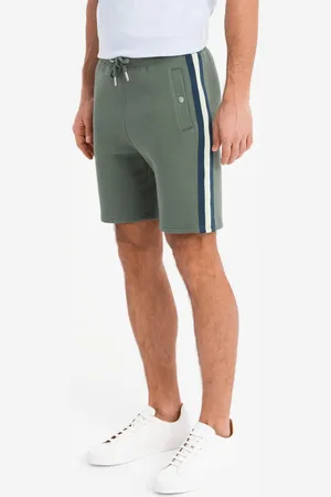 Ombre Clothing Męskie dresowe szorty z lampasami i ściągaczem w pasie – oliwkowe V2 OM-SRSK-0156
