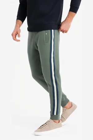 Ombre Clothing ęskie dresowe spodnie z lampasami i ściągaczami na nogawkach – oliwkowe V2 OM-PASK-0258