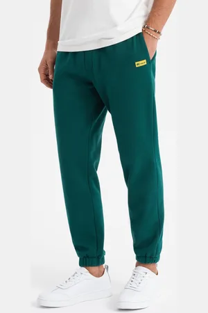 Ombre Clothing Klasyczne dresowe spodnie unisex ze ściągaczami – ciemnozielone V17 OU-PSBC-0100