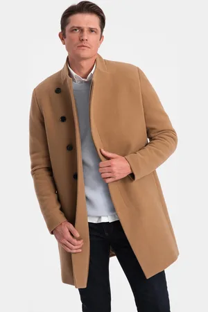Ombre Clothing Płaszcz męski z asymetrycznym zapięciem