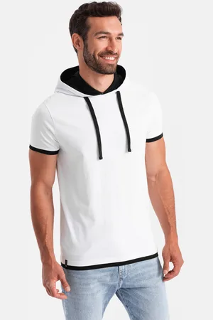Ombre Clothing Casualowy męski t-shirt bawełniany z kapturem – biały V1 OM-TSCT-22SS-001