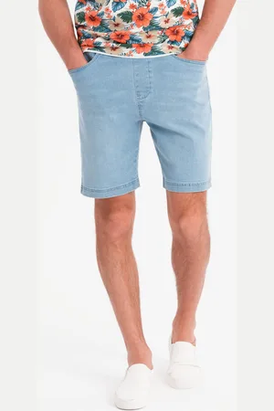 Ombre Clothing Szorty ęskie z gumką w pasie i efektem sprania – jasnoniebieskie V1 OM-SRDS-0192