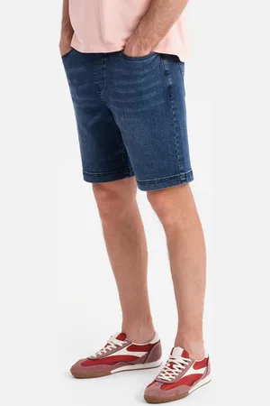Ombre Clothing ęskie szorty z gumką w pasie i efektem sprania – niebieskie V2 OM-SRDS-0192
