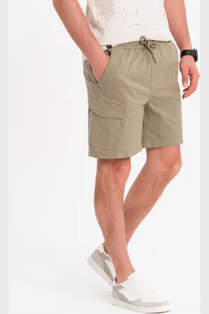 Ombre Clothing ęskie szorty o luźnym kroju z kieszeniami typu cargo – jasnooliwkowe V3 OM-SRCG-0194