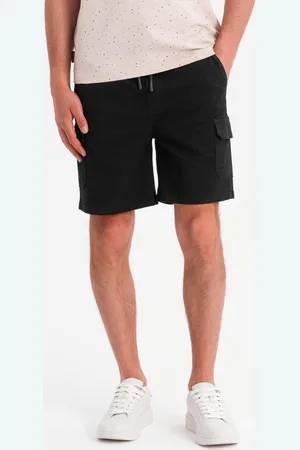 Ombre Clothing Męskie spodenki bawełniane cargo z elastycznym pasem – czarne V4 OM-SRCG-0190