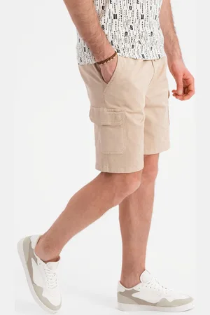 Ombre Clothing Spodenki męskie bawełniane cargo z elastycznym pasem – beżowe V3 OM-SRCG-0190