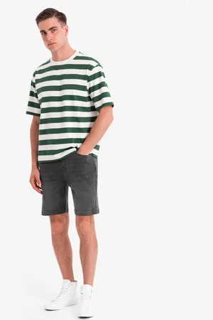 Ombre Clothing Szorty męskie z gumką w pasie i efektem sprania – szare V3 OM-SRDS-0192
