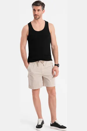 Ombre Clothing Szorty męskie o luźnym kroju z kieszeniami typu cargo – kremowe V1 OM-SRCG-0194