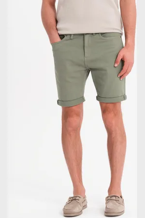 Ombre Clothing Klasyczne męskie jeansowe szorty z podwiniętą nogawką – jasnooliwkowe V5 OM-SRDS-0162