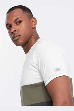 Ombre Clothing T-shirt męski trójkolorowy w szerokie pasy