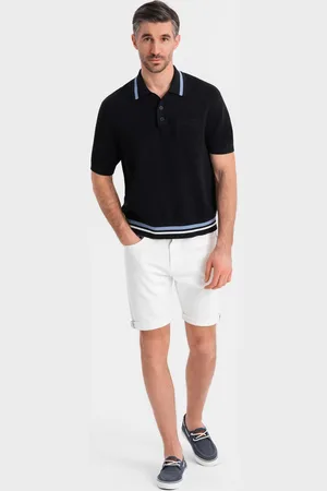 Ombre Clothing Męskie jeansowe klasyczne szorty z podwiniętą nogawką – białe V1 OM-SRDS-0162