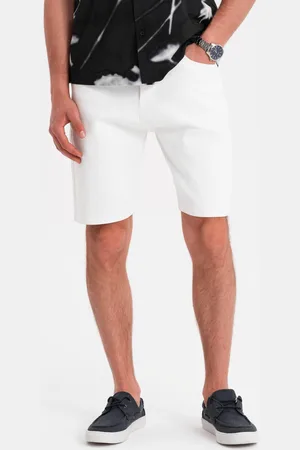 Ombre Clothing Męskie denimowe szorty o klasycznym kroju – białe V1 OM-SRDS-0171