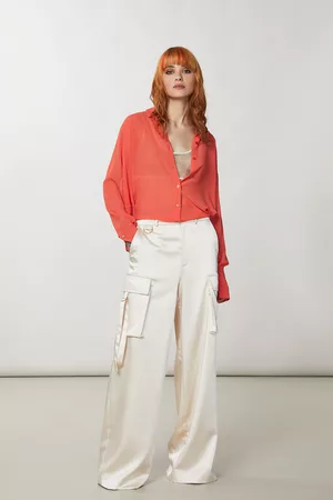 Patrizia Pepe Kobieta Bojówki - Satynowe bojówki oversize