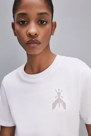 Patrizia Pepe Bawełniany T-shirt z krótkim rękawem i naszywką Fly
