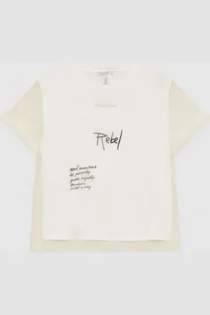 Patrizia Pepe T-shirt ze sloganem z mieszkanki tkanin