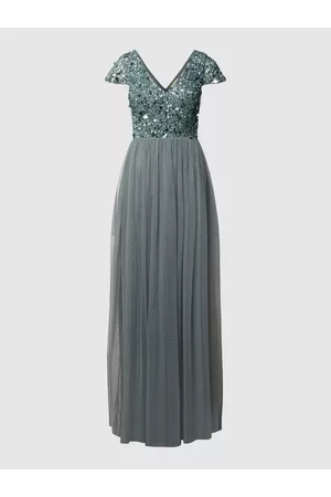 Lace & Beads Długa sukienka wieczorowa z cekinowym obszyciem