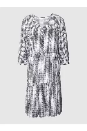 Montego Kobieta Bluzki z Rękawem 3/4 - Sukienka midi z wiskozy ze wzorem na całej powierzchni