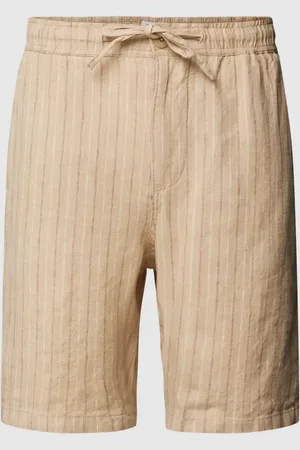 Knowledge Cotton Apparal Bermudy z lnu ze wzorem w paski