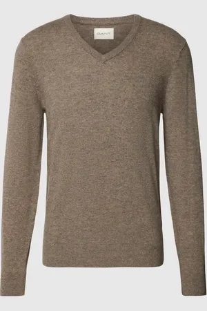 GANT Sweter z dzianiny z mieszanki wełny jagnięcej z dekoltem w serek