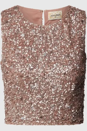 Lace & Beads Top krótki z cekinowym obszyciem