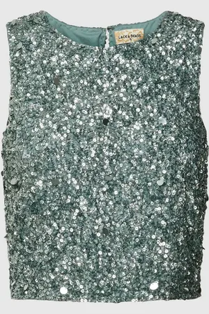 Lace & Beads Top krótki z cekinowym obszyciem