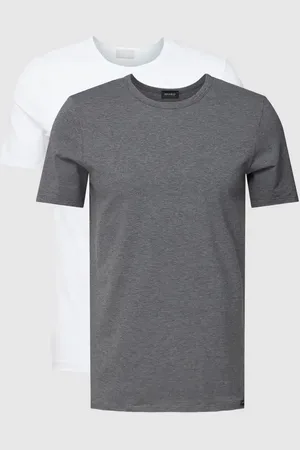 Hanro T-shirt z detalem z logo w zestawie 2 szt. model ‘Cotton Essentials’