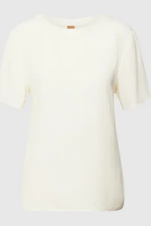 HUGO BOSS T-shirt z prążkowanym, okrągłym dekoltem model ‘Ilyeana’
