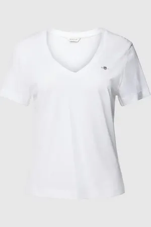 GANT T-shirt z prążkowanym dekoltem w serek