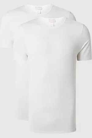 Hanro T-shirt z detalem z logo w zestawie 2 szt. model ‘Cotton Essentials’