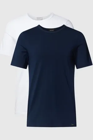 Hanro T-shirt z detalem z logo w zestawie 2 szt. model ‘Cotton Essentials’