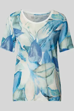 Toni T-shirt lniany z kwiatowym nadrukiem na całej powierzchni model ‘Esra’