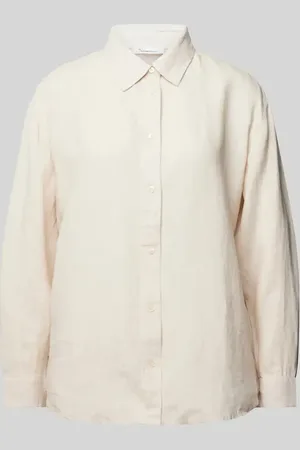 Knowledge Cotton Apparal Bluzka lniana o kroju relaxed fit z listwą guzikową