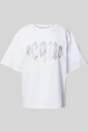 PEQUS T-shirt z obszyciem z ozdobnych kamieni model ‘Rhinestone’
