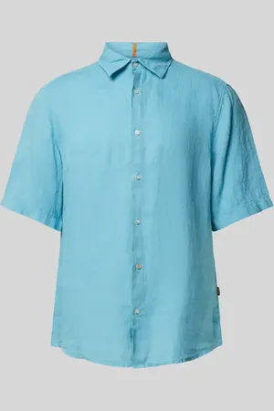 HUGO BOSS Koszula lniana o kroju regular fit z rękawem o dł. 1/2 model ‘Rash’