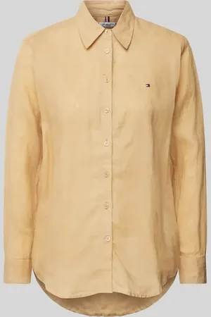 Tommy Hilfiger Bluzka koszulowa lniana z wyhaftowanym logo