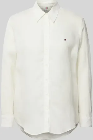 Tommy Hilfiger Bluzka koszulowa lniana z wyhaftowanym logo