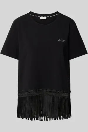Liu Jo T-shirt z frędzlami w jednolitym kolorze