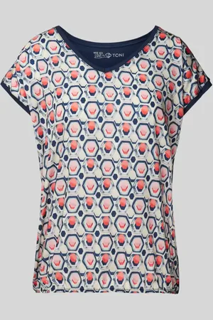 Toni T-shirt ze wzorem na całej powierzchni i dekoltem w serek