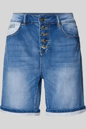 Blue Monkey Szorty jeansowe z prostą nogawką i obszyciem w kontrastowym kolorze model ‘ALEXIS’