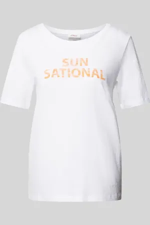 QS by s.Oliver T-shirt z nadrukiem ze sloganem