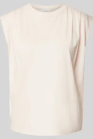 Comma, T-shirt z prążkowanym okrągłym dekoltem