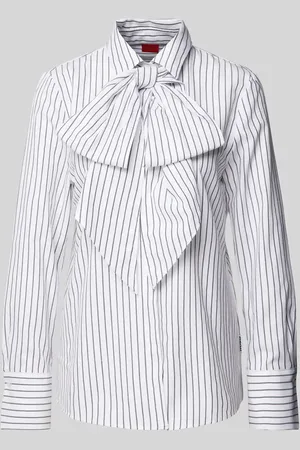 HUGO BOSS Bluzka z wiązaniem pod szyją i detalem z logo model ‘Ediora’