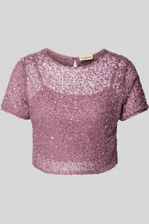 Lace & Beads T-shirt krótki z cekinowym obszyciem