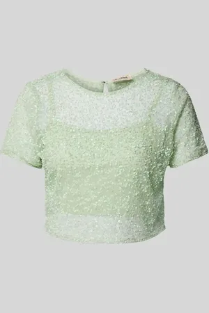 Lace & Beads T-shirt krótki z cekinowym obszyciem